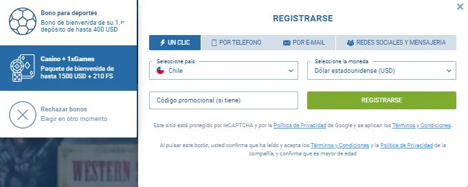 registro 1xbet in Chile